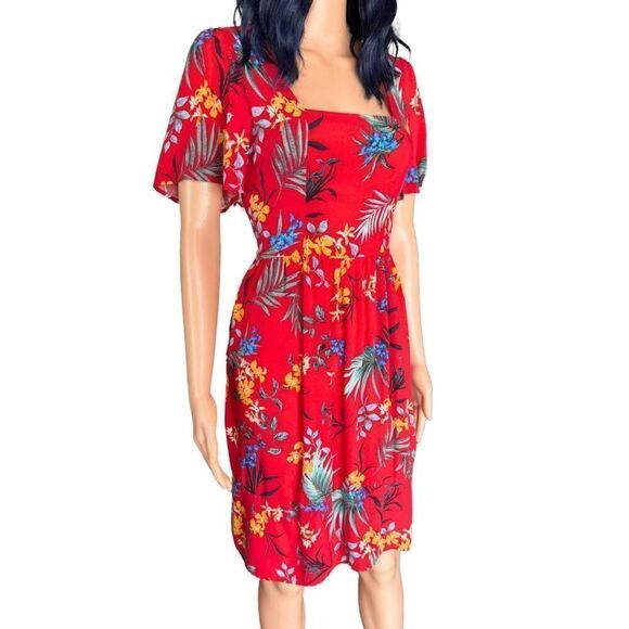 Band of Gypsies Red Tropical Floral Tie Back Mini Dress Size Small Vacation - Picture 3 of 6